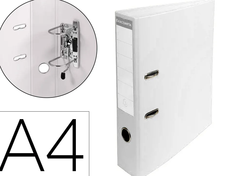 Classeur levier exacompta carton recouvert pvc a4 32x29cm dos 7cm étiquette porte-étiquette coloris blanc