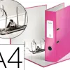 Classeur levier leitz wow 318x285mm surface pelliculée dos 80mm oeillet préhension griffes blocage 600f coloris rose