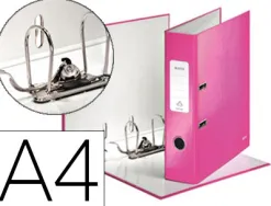 Classeur levier leitz wow 318x285mm surface pelliculée dos 80mm oeillet préhension griffes blocage 600f coloris rose