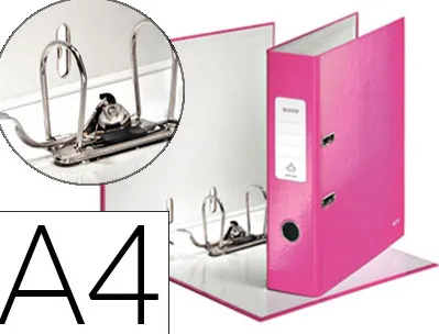 Classeur levier leitz wow 318x285mm surface pelliculée dos 80mm oeillet préhension griffes blocage 600f coloris rose