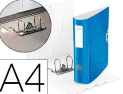Classeur levier leitz wow 180º active 318x312mm polyfoam dos 75mm oeillet préhension griffes blocage 600f coloris bleu