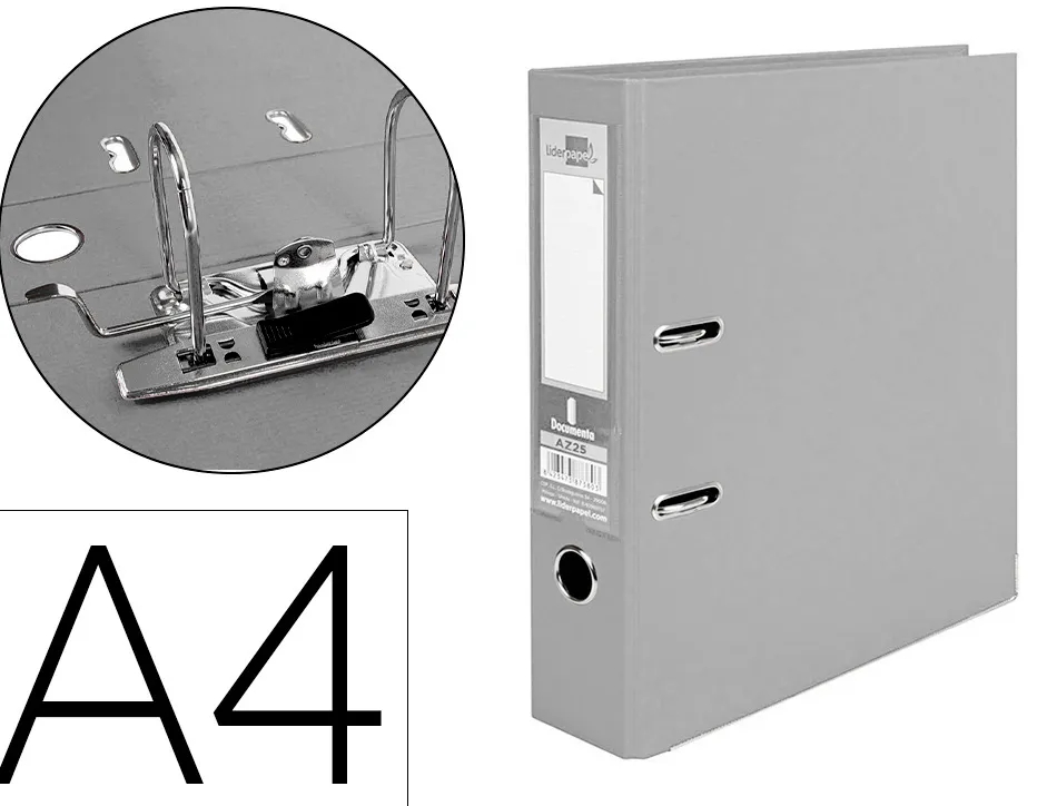 Classeur levier liderpapel a4 documenta carton rembordé 1,9mm dos 52mm rado métallique coloris gris