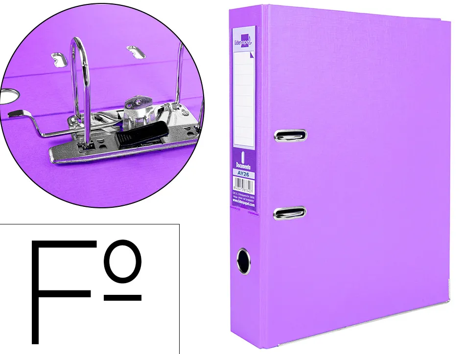 Classeur levier liderpapel documenta a4+ carton remborde dos 75mm rado metallique coloris lilas