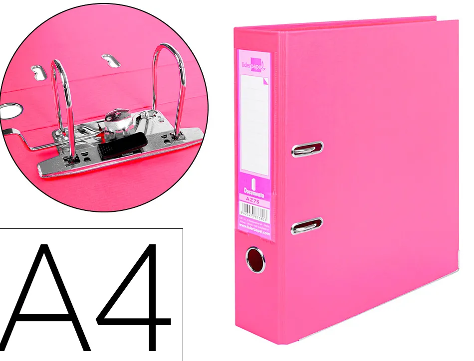 Classeur levier liderpapel a4 documenta carton rembordé 1,9mm dos 75mm rado métallique coloris rose