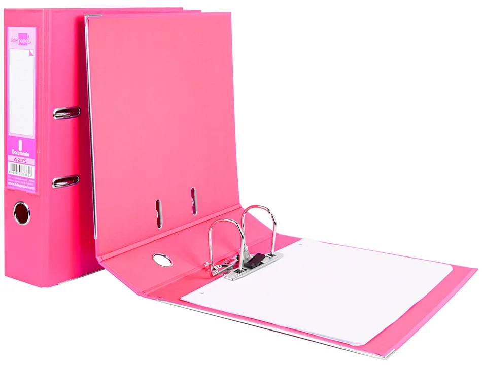 Classeur levier liderpapel a4 documenta carton rembordé 1,9mm dos 75mm rado métallique coloris rose