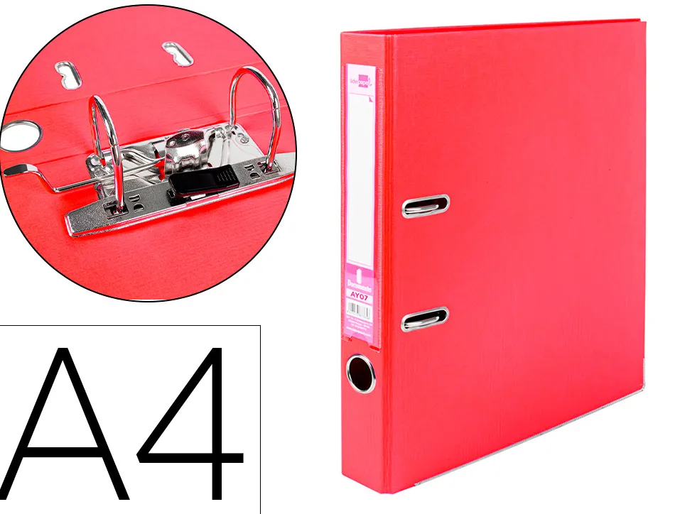 Classeur levier liderpapel a4 documenta carton rembordé 1,9mm dos 52mm rado métallique coloris rouge