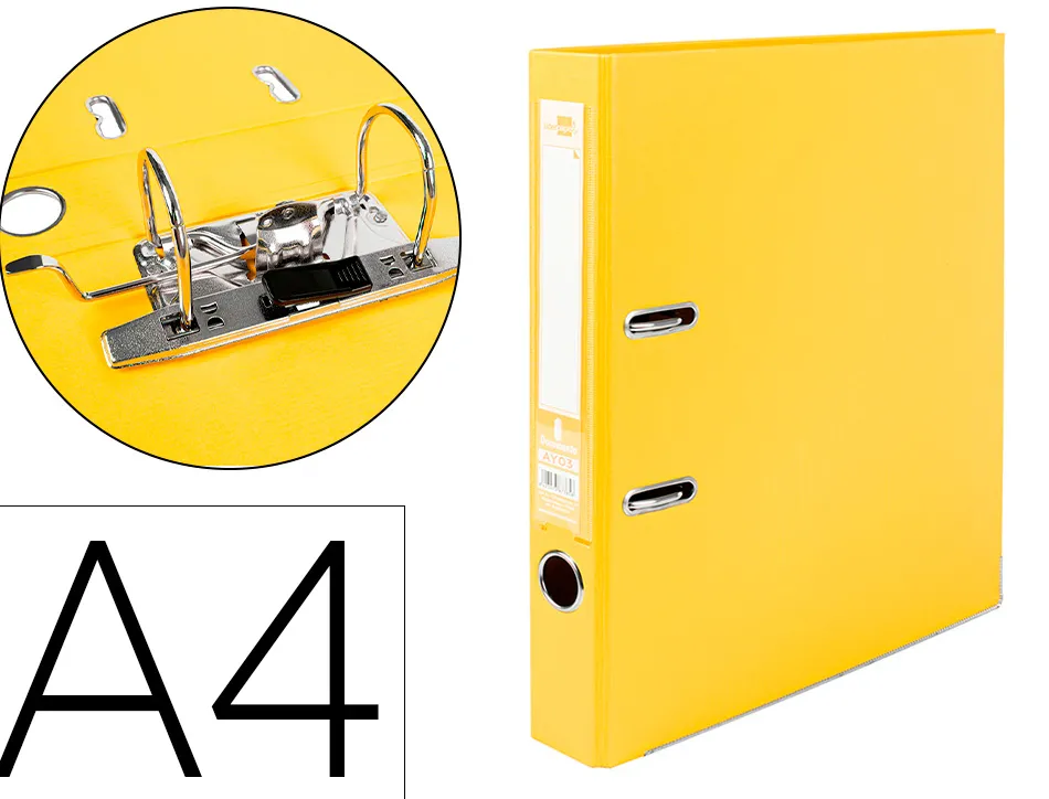 Classeur levier liderpapel a4 documenta carton rembordé 1,9mm dos 52mm rado métallique coloris jaune