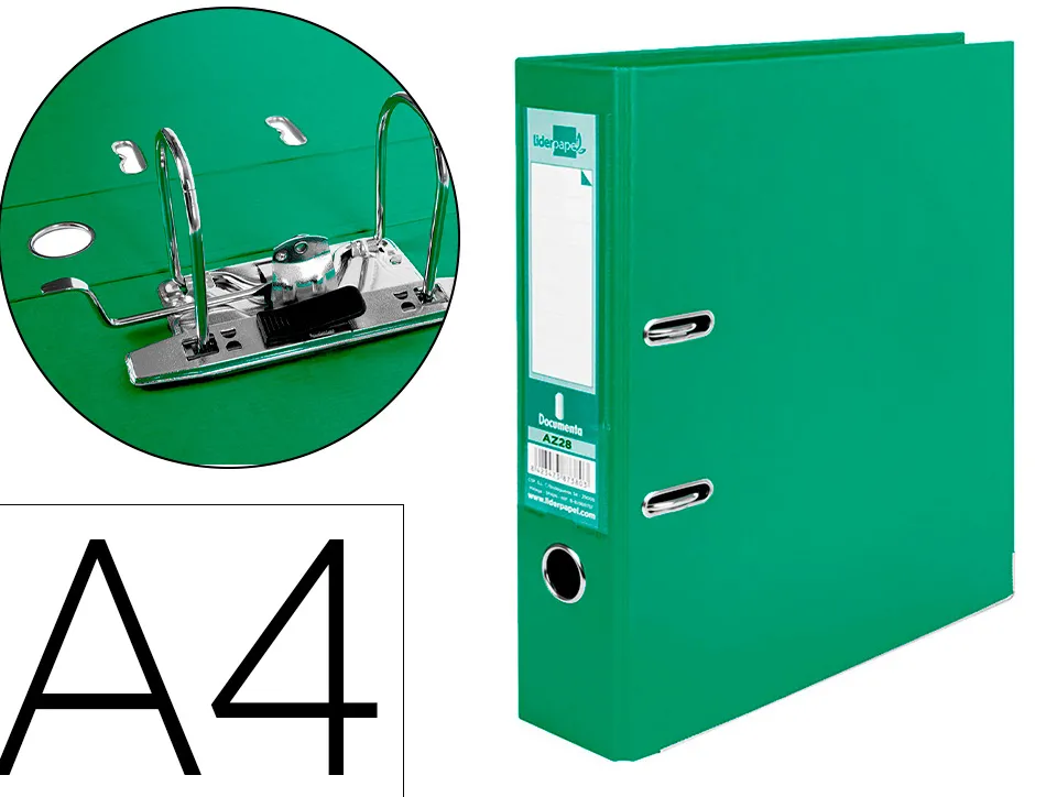 Classeur levier liderpapel a4 documenta carton rembordé 1,9mm dos 75mm rado métallique coloris vert