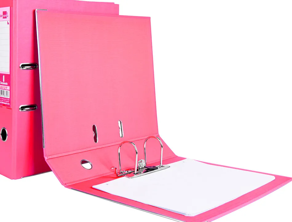 Classeur levier liderpapel documenta a4+ carton remborde dos 75mm rado metallique coloris rose