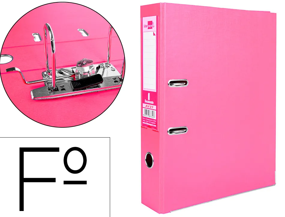 Classeur levier liderpapel documenta a4+ carton remborde dos 75mm rado metallique coloris rose