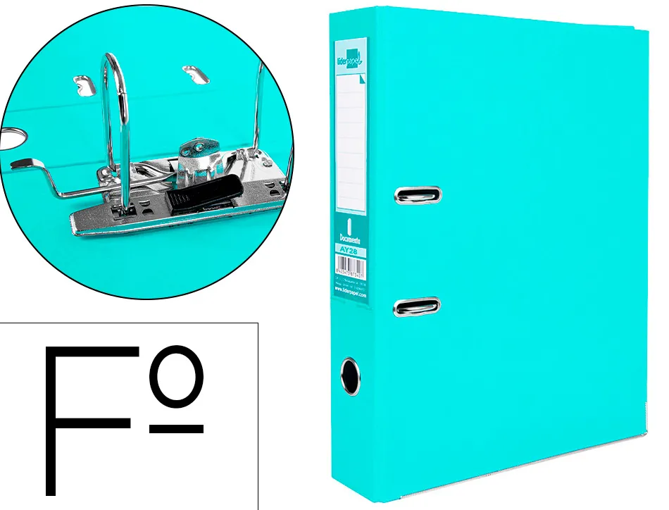 Classeur levier liderpapel documenta a4+ carton remborde dos 75mm rado metallique coloris vert clair