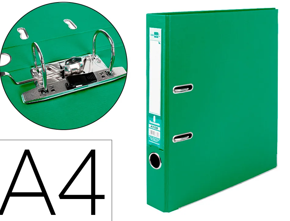 Classeur levier liderpapel a4 documenta carton rembordé 1,9mm dos 52mm rado métallique coloris vert