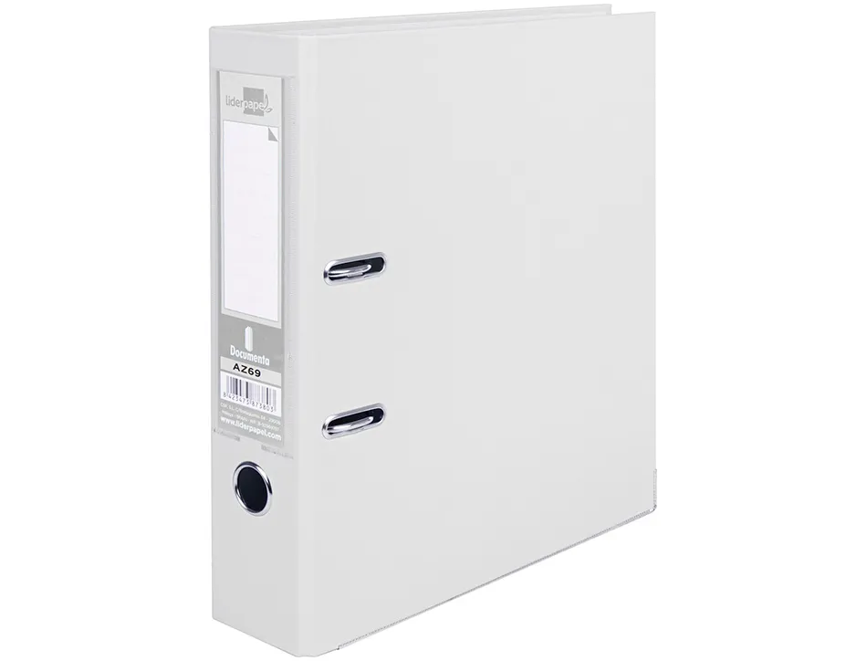 Classeur levier liderpapel a4 documenta carton rembordé pvc 1,9mm dos 75mm rado métallique coloris blanc