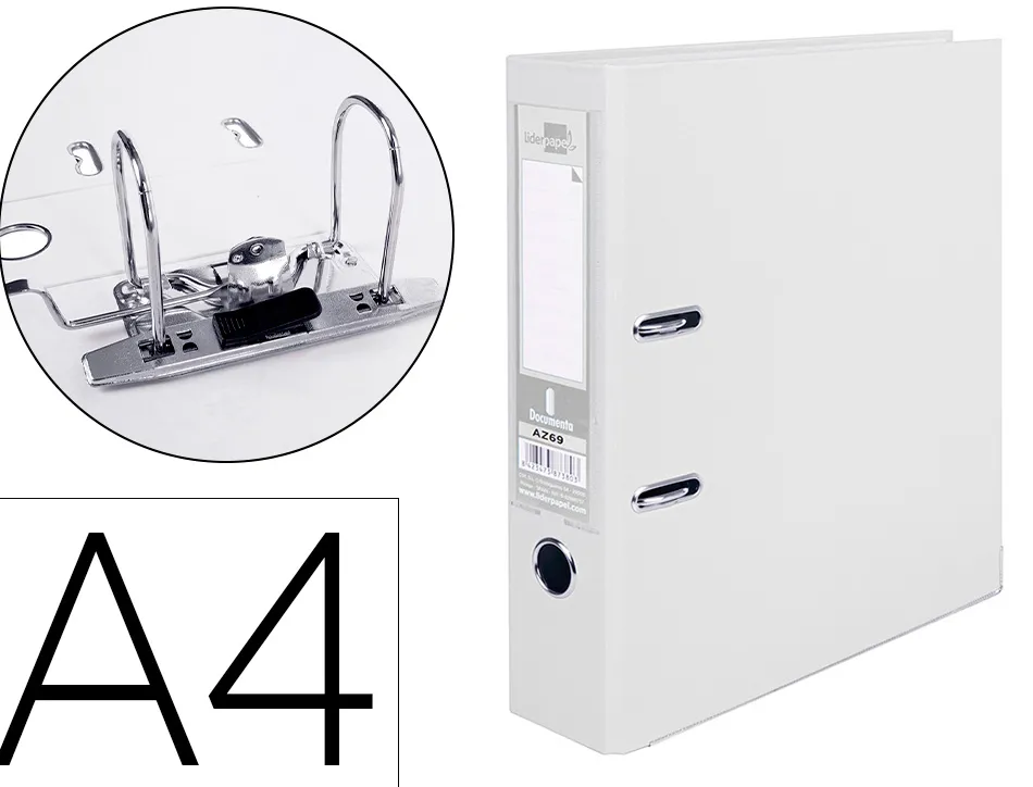 Classeur levier liderpapel a4 documenta carton rembordé pvc 1,9mm dos 75mm rado métallique coloris blanc