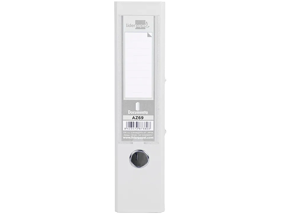 Classeur levier liderpapel a4 documenta carton rembordé pvc 1,9mm dos 75mm rado métallique coloris blanc