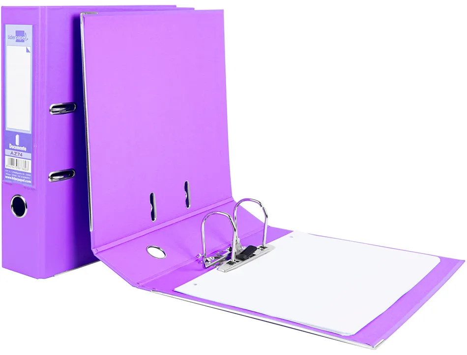 Classeur levier liderpapel a4 documenta carton rembordé 1,9mm dos 75mm rado métallique coloris lilas