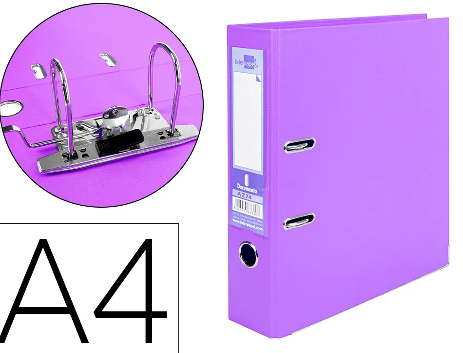 Classeur levier liderpapel a4 documenta carton rembordé 1,9mm dos 75mm rado métallique coloris lilas
