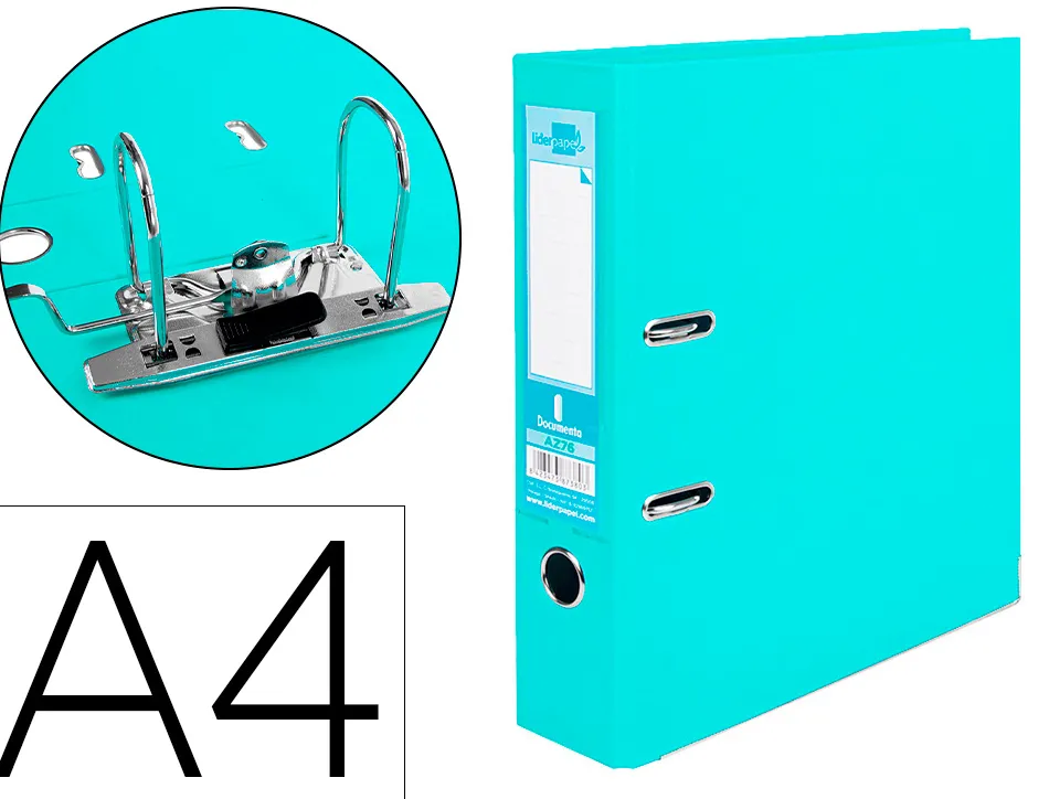 Classeur levier liderpapel a4 documenta carton rembordé 1,9mm dos 75mm rado métallique coloris vert clair