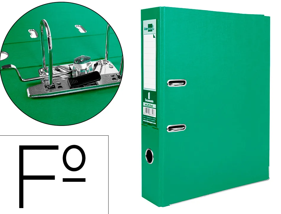 Classeur levier liderpapel documenta a4+ carton remborde dos 75mm rado metallique coloris vert