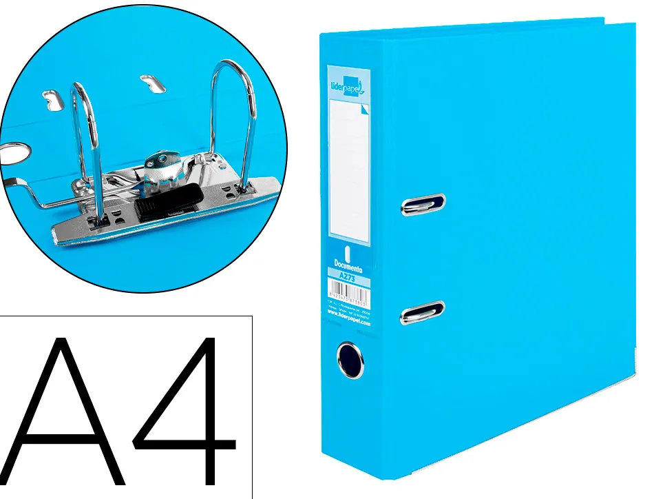 Classeur levier liderpapel a4 documenta carton rembordé 1,9mm dos 75mm rado métallique coloris bleu ciel