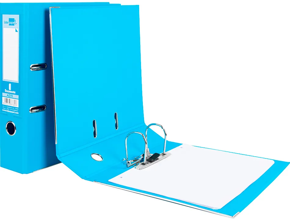 Classeur levier liderpapel a4 documenta carton rembordé 1,9mm dos 75mm rado métallique coloris bleu ciel