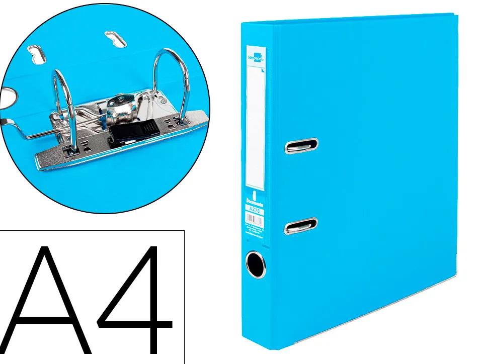 Classeur levier liderpapel a4 documenta carton rembordé 1,9mm dos 52mm rado métallique coloris bleu ciel