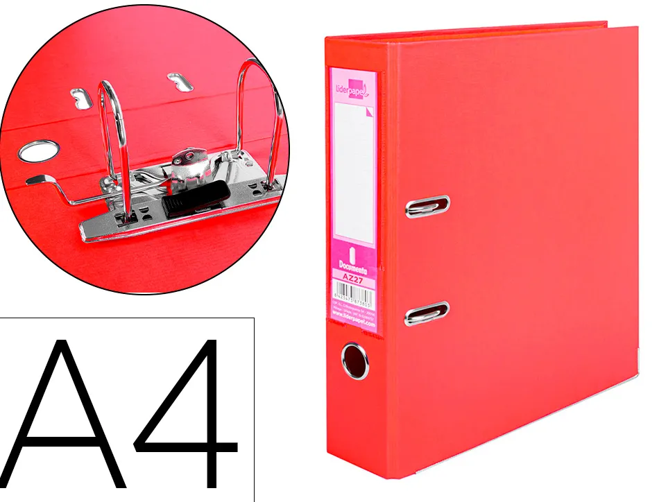 Classeur levier liderpapel a4 documenta carton rembordé 1,9mm dos 75mm rado métallique coloris rouge