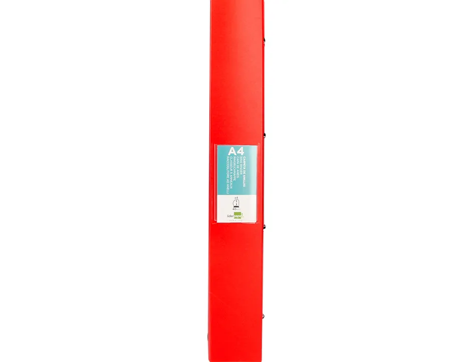Classeur liderpapel 4 anneaux 40mm a4 polypropylene dos 55mm porte-cartes de visite coloris rouge translucide