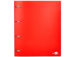 Classeur liderpapel 4 anneaux 40mm a4 polypropylene dos 55mm porte-cartes de visite coloris rouge translucide