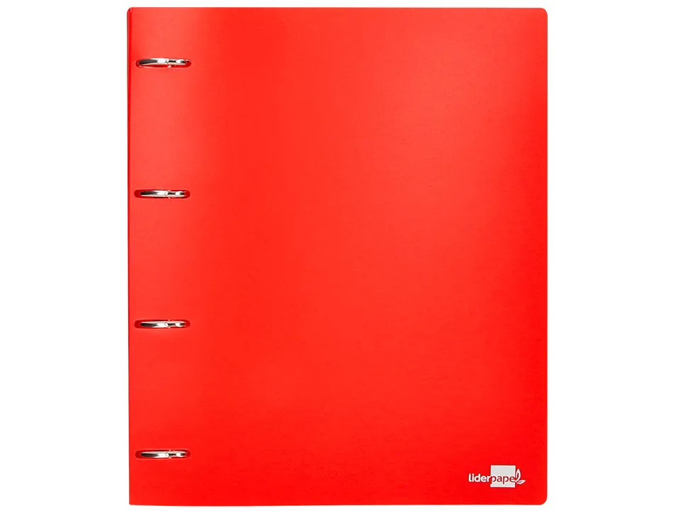 Classeur liderpapel 4 anneaux 40mm a4 polypropylene dos 55mm porte-cartes de visite coloris rouge translucide