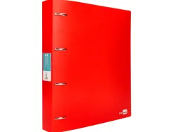 Classeur liderpapel 4 anneaux 40mm a4 polypropylene dos 55mm porte-cartes de visite coloris rouge translucide