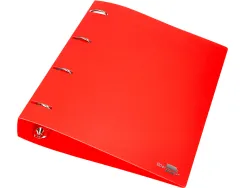 Classeur liderpapel 4 anneaux 40mm a4 polypropylene dos 55mm porte-cartes de visite coloris rouge translucide