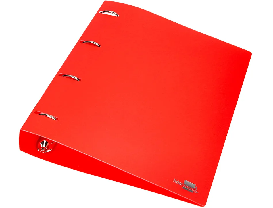 Classeur liderpapel 4 anneaux 40mm a4 polypropylene dos 55mm porte-cartes de visite coloris rouge translucide