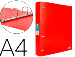 Classeur liderpapel 4 anneaux 40mm a4 polypropylene dos 55mm porte-cartes de visite coloris rouge translucide