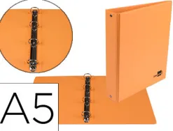 Classeur liderpapel 4 anneaux ronds 25mm a5 carton rembordé pvc coloris orange