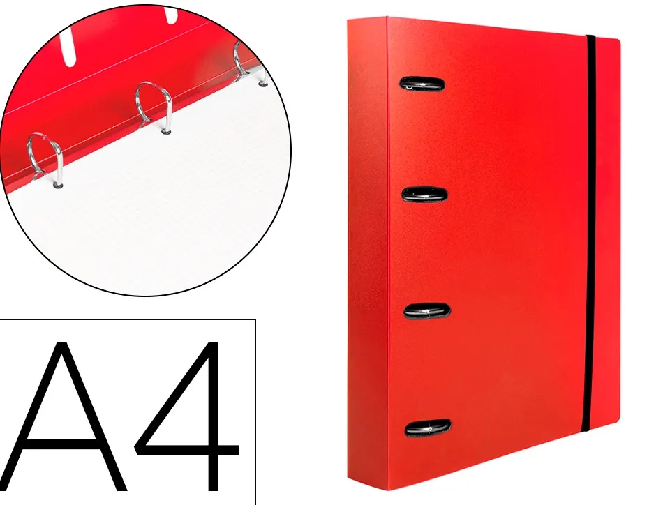 Classeur liderpapel 4 anneaux en d 25mm a4 polypropylene feuillets mobiles 100f 5x5mm coloris rouge translucide