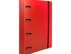 Classeur liderpapel 4 anneaux en d 25mm a4 polypropylene feuillets mobiles 100f 5x5mm coloris rouge translucide