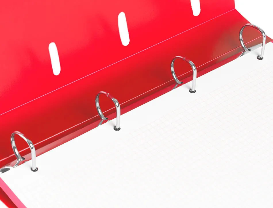 Classeur liderpapel 4 anneaux en d 25mm a4 polypropylene feuillets mobiles 100f 5x5mm coloris rouge translucide