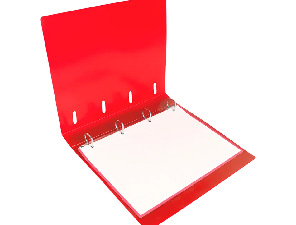 Classeur liderpapel 4 anneaux en d 25mm a4 polypropylene feuillets mobiles 100f 5x5mm coloris rouge translucide