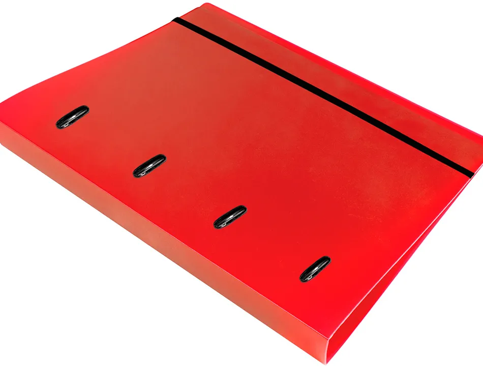 Classeur liderpapel 4 anneaux en d 25mm a4 polypropylene feuillets mobiles 100f 5x5mm coloris rouge translucide