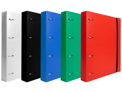 Classeur liderpapel 4 anneaux en d 25mm a4 polypropylene feuillets mobiles 100f 5x5mm coloris rouge translucide