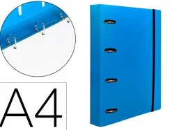 Classeur liderpapel 4 anneaux en d 25mm a4 polypropylene feuillets mobiles 100f 5x5mm coloris bleu translucide