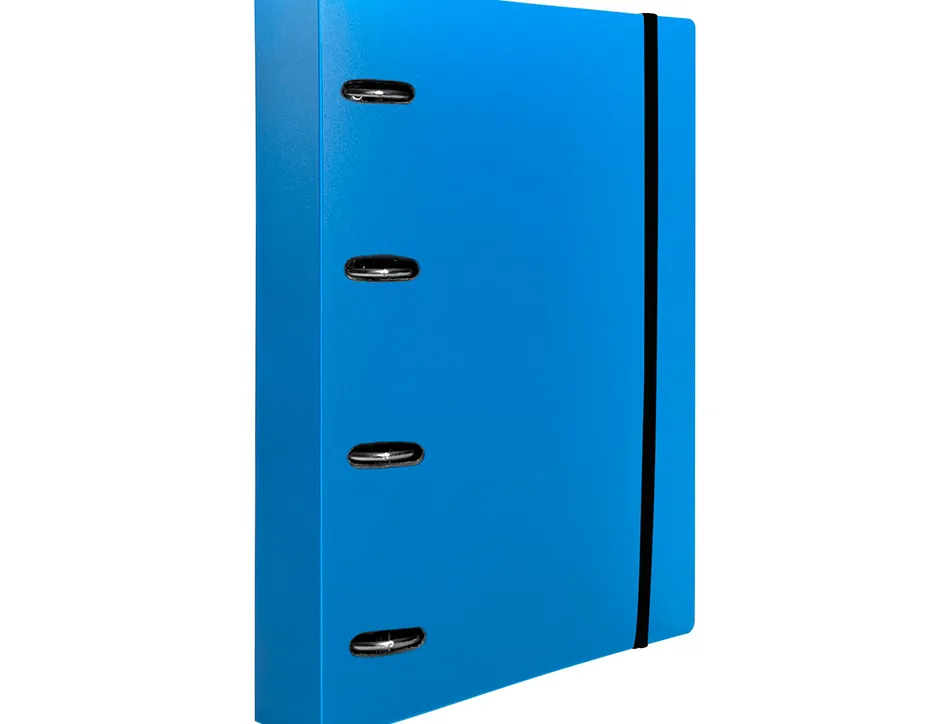Classeur liderpapel 4 anneaux en d 25mm a4 polypropylene feuillets mobiles 100f 5x5mm coloris bleu translucide