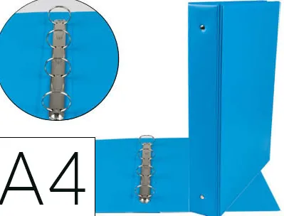Classeur liderpapel 4 anneaux ronds 40mm a4 carton rembordé pvc coloris bleu ciel