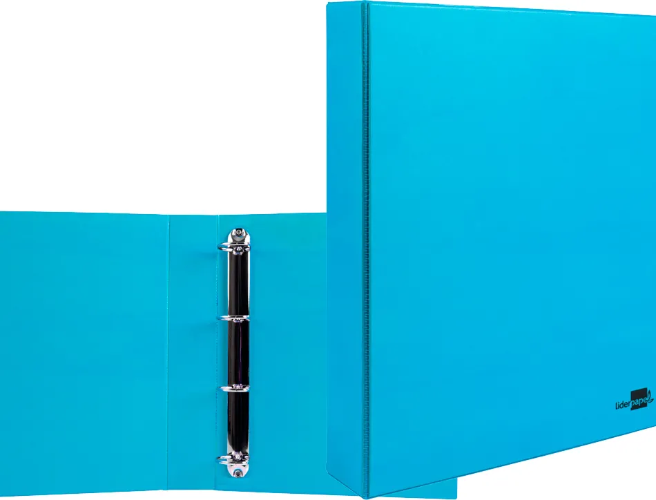 Classeur liderpapel 4 anneaux ronds 40mm a4 carton rembordé pvc coloris bleu ciel