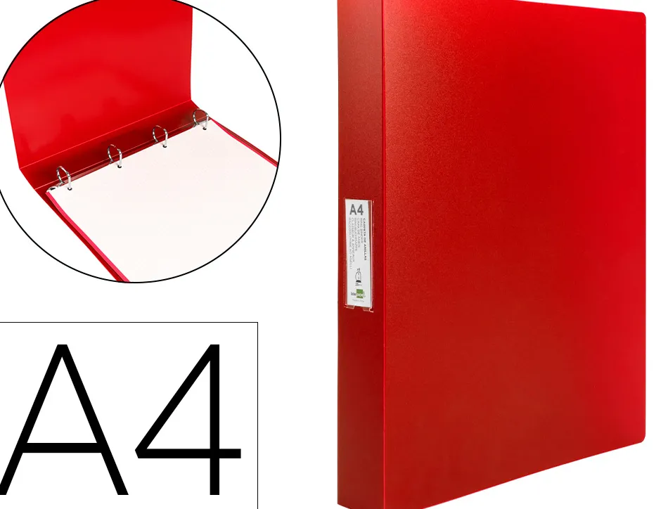 Classeur liderpapel 4 anneaux 25mm a4 260x315mm polypropylene dos 40mm porte-cartes visite coloris rouge
