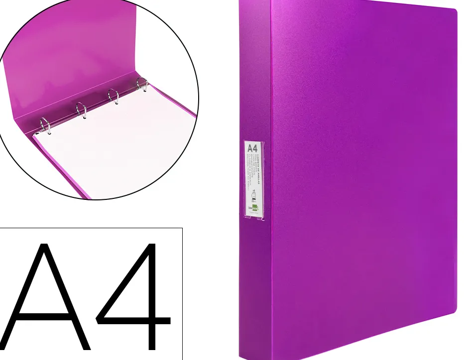 Classeur liderpapel 4 anneaux 25mm a4 260x315mm polypropylene dos 40mm porte-cartes visite coloris violet