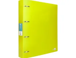 Classeur liderpapel 4 anneaux 40mm a4 polypropylene dos 55mm porte-cartes de visite coloris jaune fluo