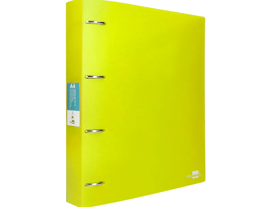 Classeur liderpapel 4 anneaux 40mm a4 polypropylene dos 55mm porte-cartes de visite coloris jaune fluo