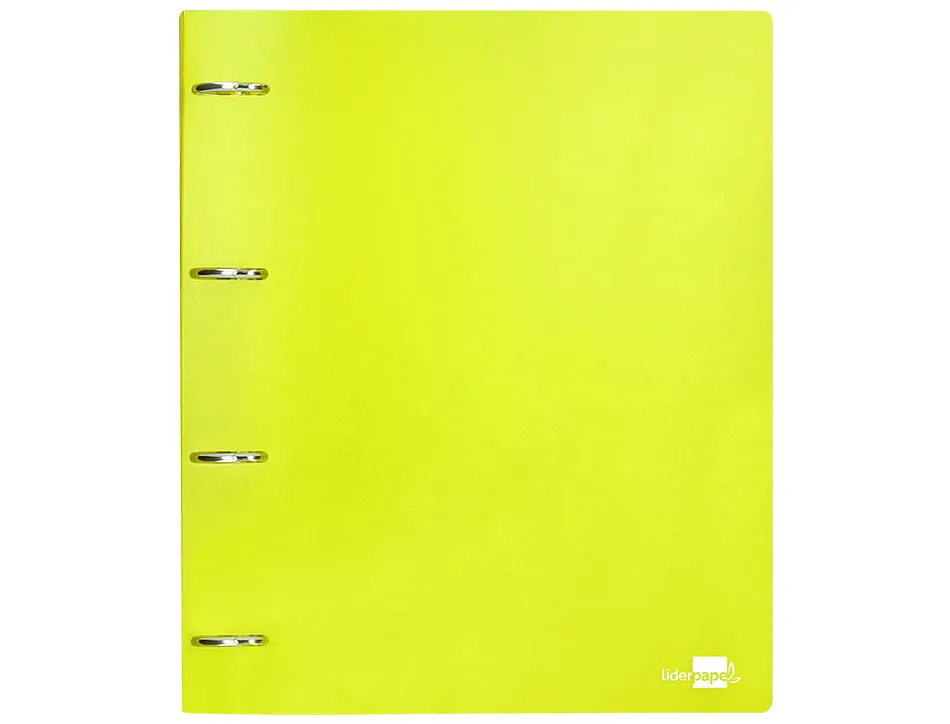 Classeur liderpapel 4 anneaux 40mm a4 polypropylene dos 55mm porte-cartes de visite coloris jaune fluo